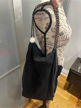 Stella McCartney Black Falabella Chain-Trim Shoulder Bag